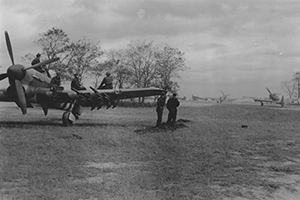 Ground crew watch Hawker Typhoon