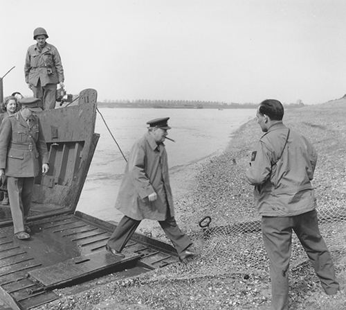 Churchill crosses the River Rhine