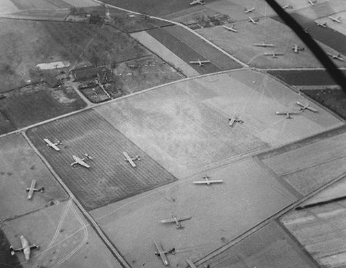 Aerial view of British and American gliders