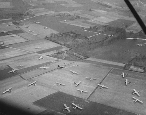 Aerial view of British and American gliders