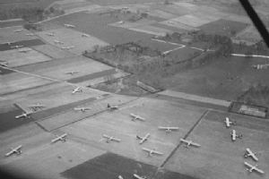 Aerial view of British and American gliders