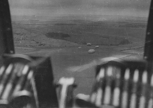 Aircrew view of the parachute drop