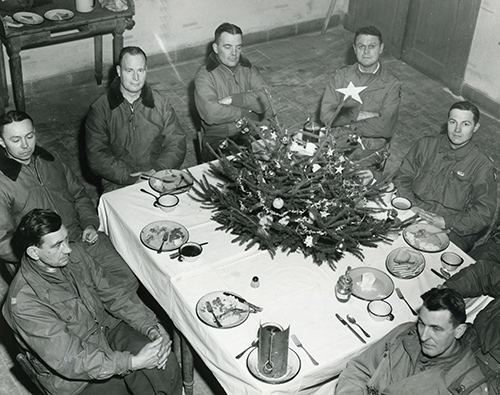 Officers of the 101st Airborne Division have Christmas dinner