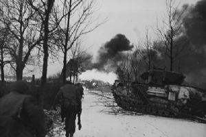 Browse British troops move into the attack northward from Echt