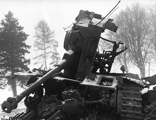 A Pz MkIV wrecked by concentrated American fire-power