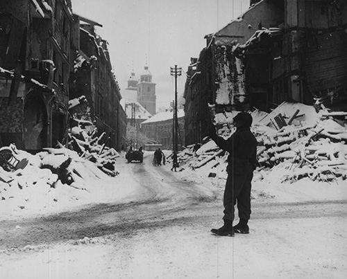 Private Gene Heathcote directs traffic