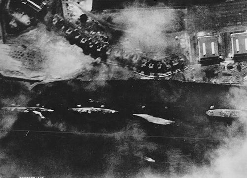 Captured Japanese photograph taken during attack on Pearl Harbour