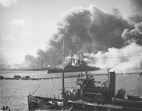 The USS NEVADA (BB36) after the Japanese attack