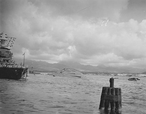 The capsized USS OKLAHOMA