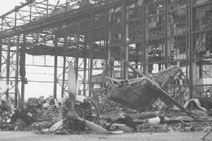 Browse Burned and wrecked hangar at the Naval Air Station