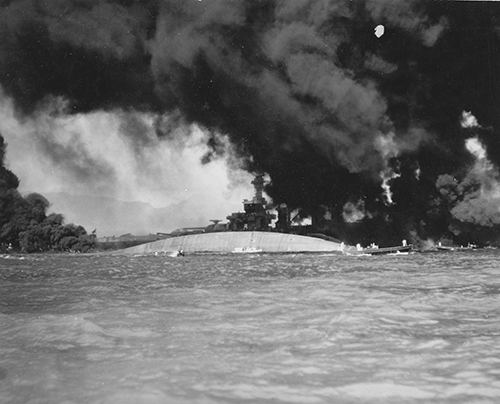 The capsized USS OKLAHOMA