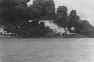 Browse View of “Battleship Row” during or immediately after the Japanese raid