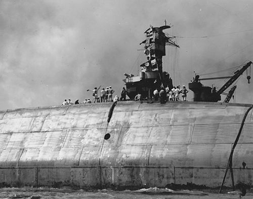 The capsized USS OKLAHOMA