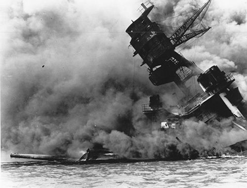 USS Arizona burning after the attack