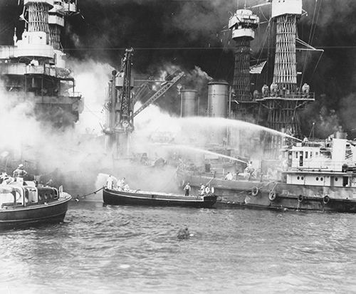 Fighting fires on the sunken battleship West Virginia